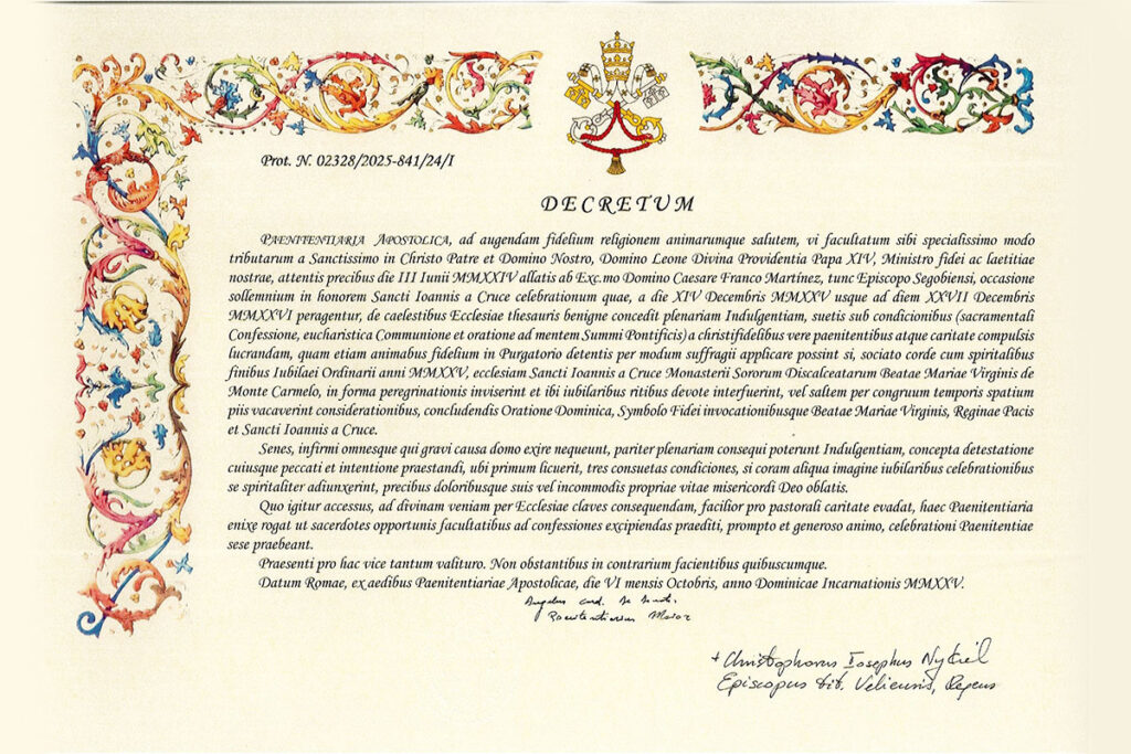 Plenary indulgence for the jubilee year of Saint John of the Cross ...